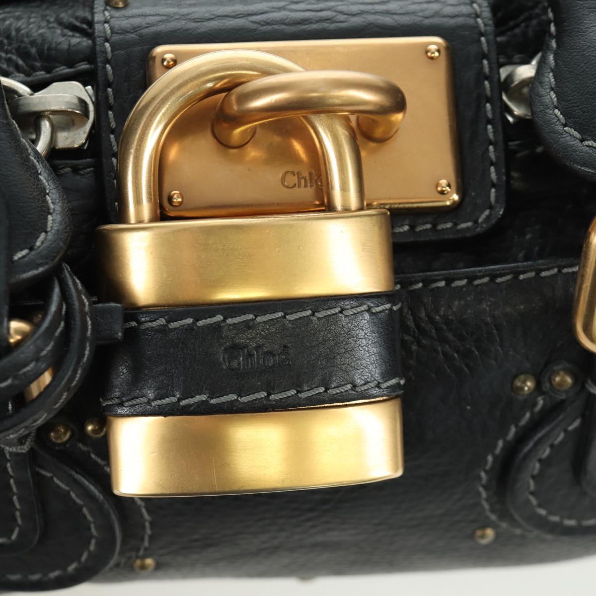 Chloe Mini Paddington Hand Bag Leather Black Gold Silver Auth am10897SAV