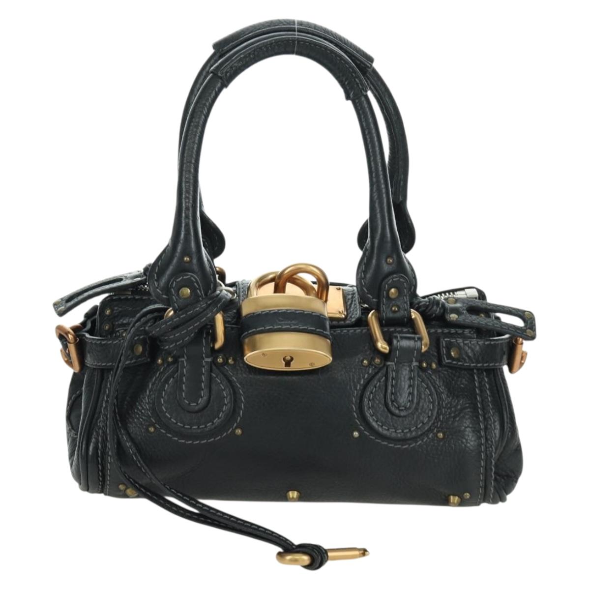 Chloe Mini Paddington Hand Bag Leather Black Gold Silver Auth am10897SAV