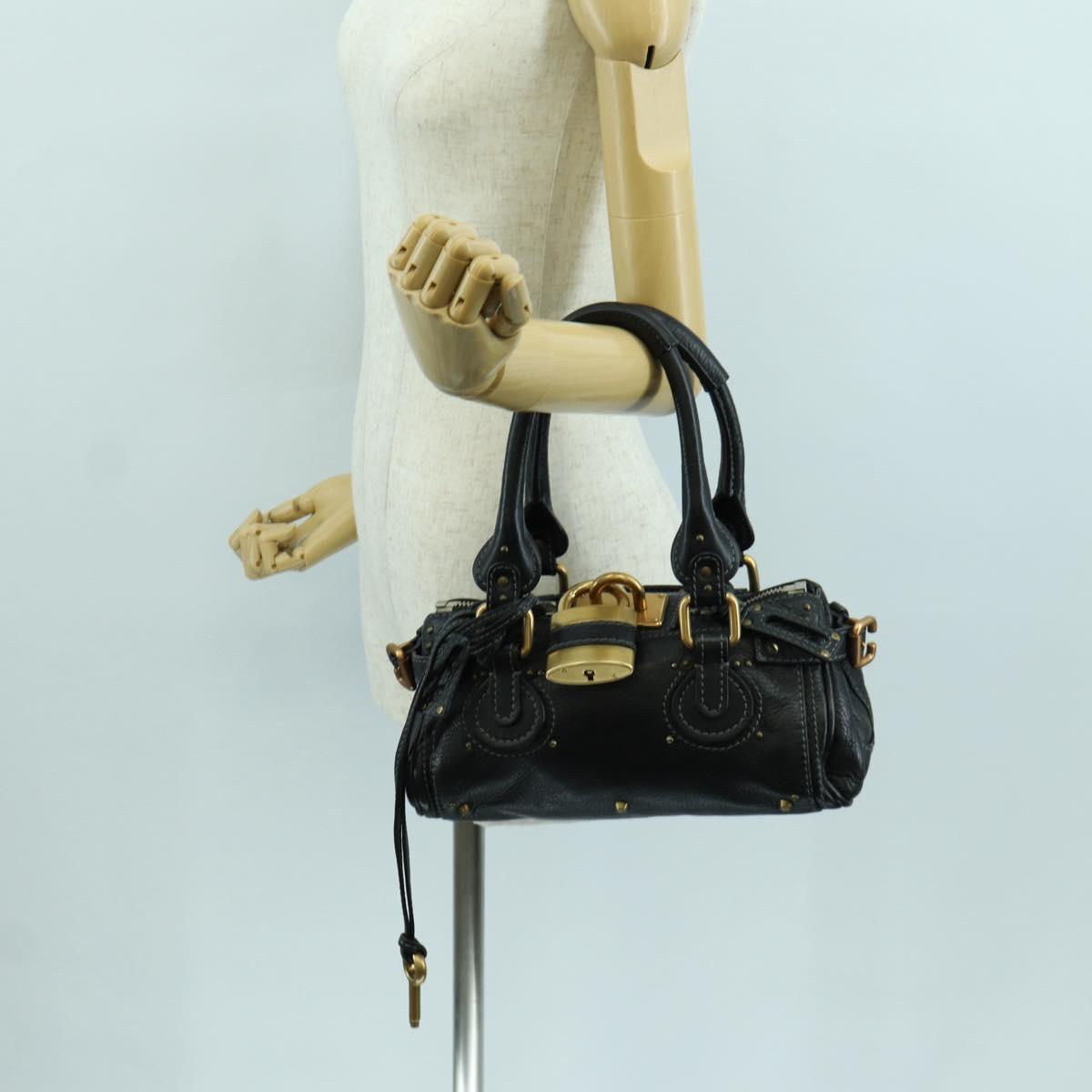 Chloe Mini Paddington Hand Bag Leather Black Gold Silver Auth am10897SAV
