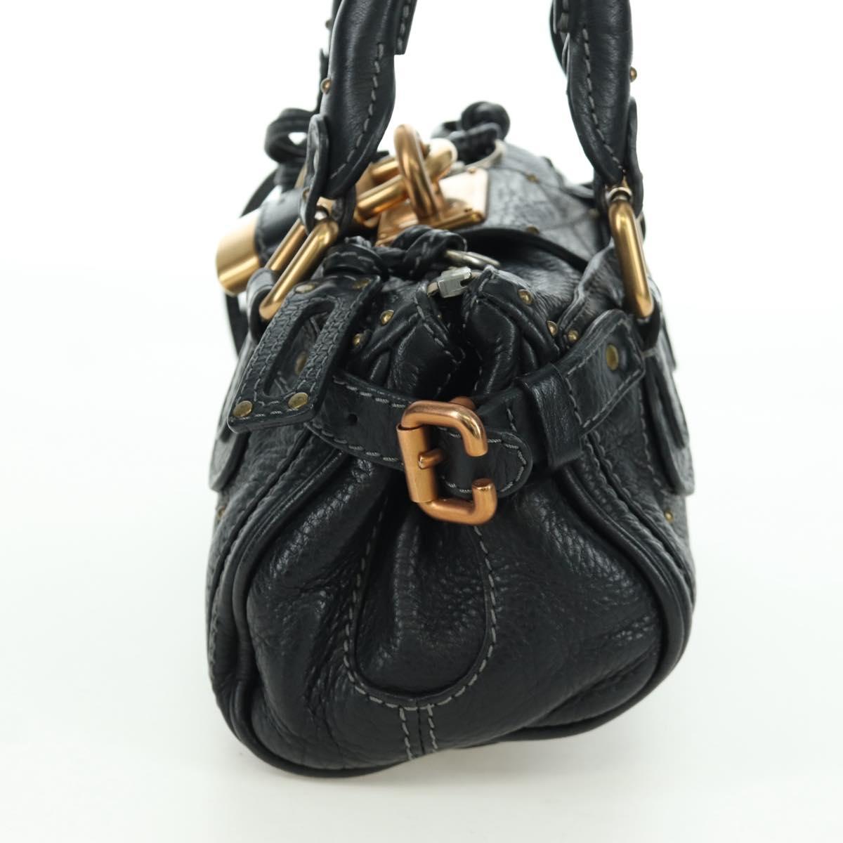 Chloe Mini Paddington Hand Bag Leather Black Gold Silver Auth am10897SAV