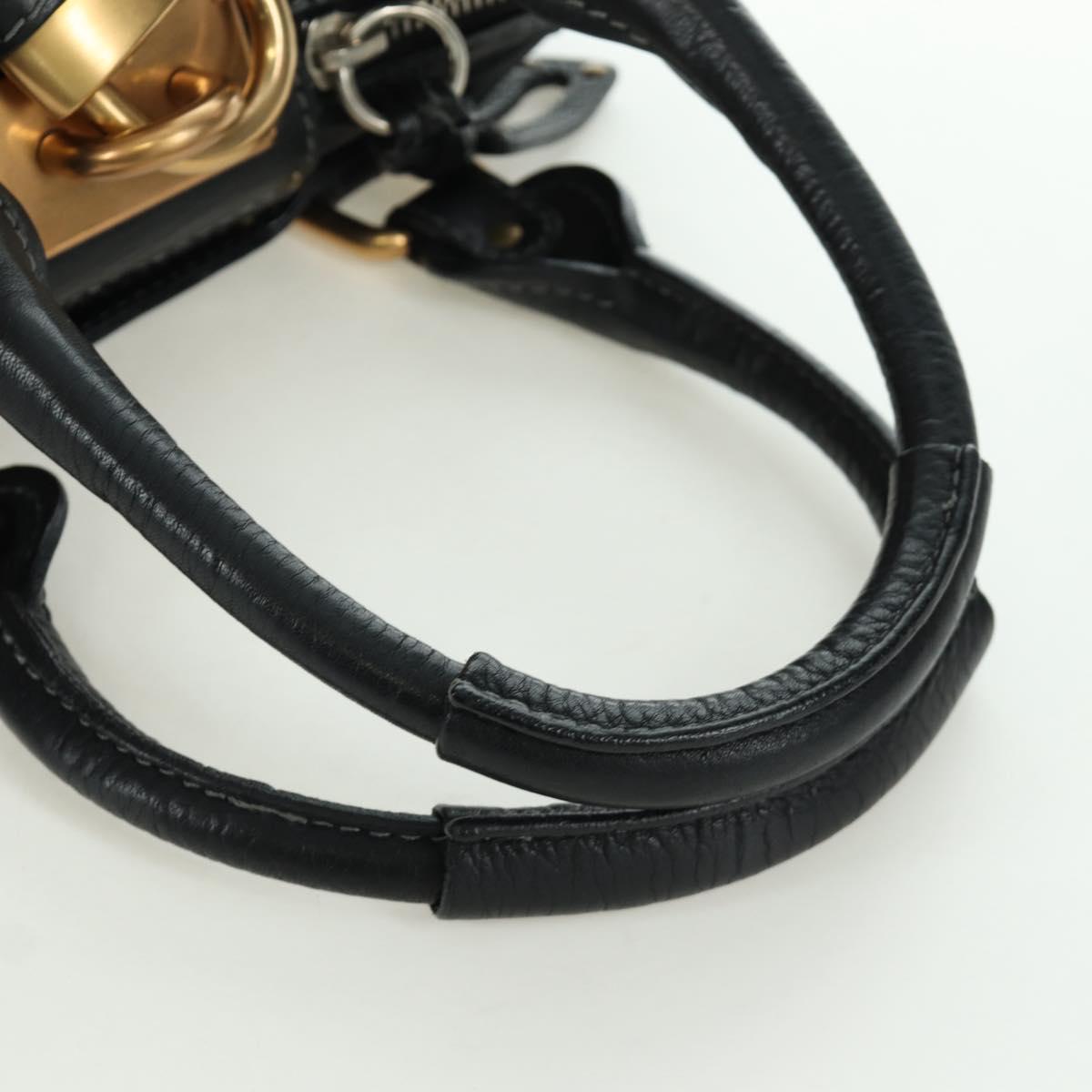 Chloe Mini Paddington Hand Bag Leather Black Gold Silver Auth am10897SAV