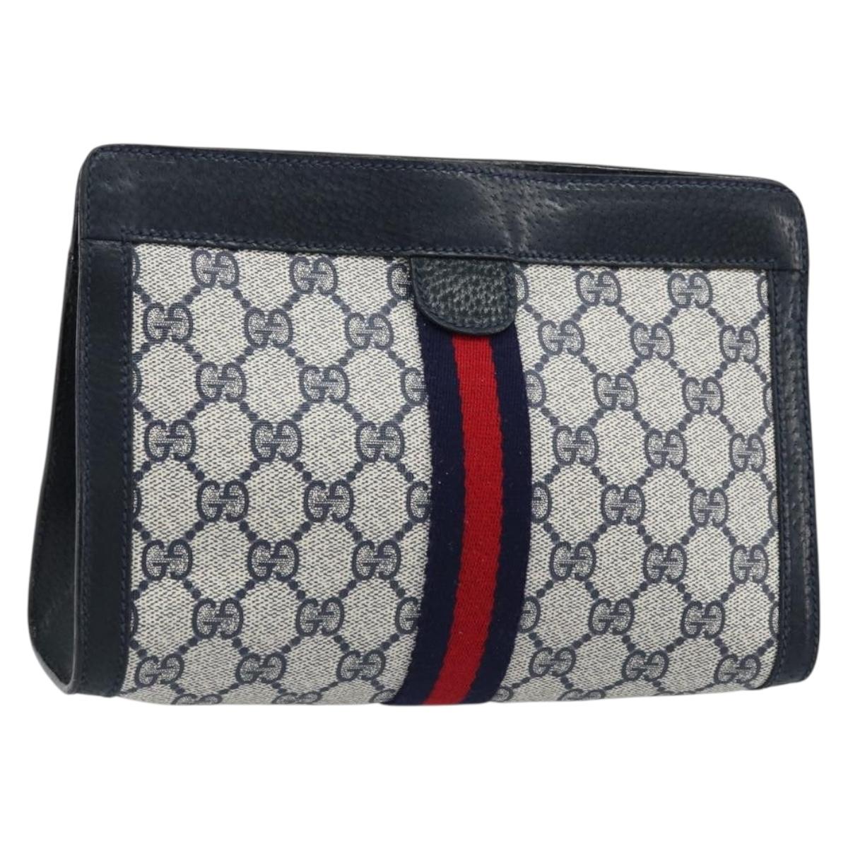 GUCCI GG Supreme Sherry Line Clutch Bag PVC Navy Red 89 01 001 Auth am10904