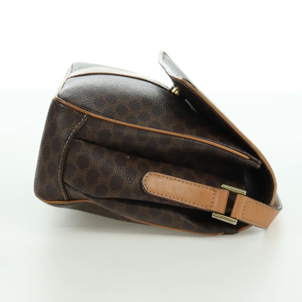 CELINE Macadam Canvas Shoulder Bag PVC Leather Brown Gold Auth am10907V