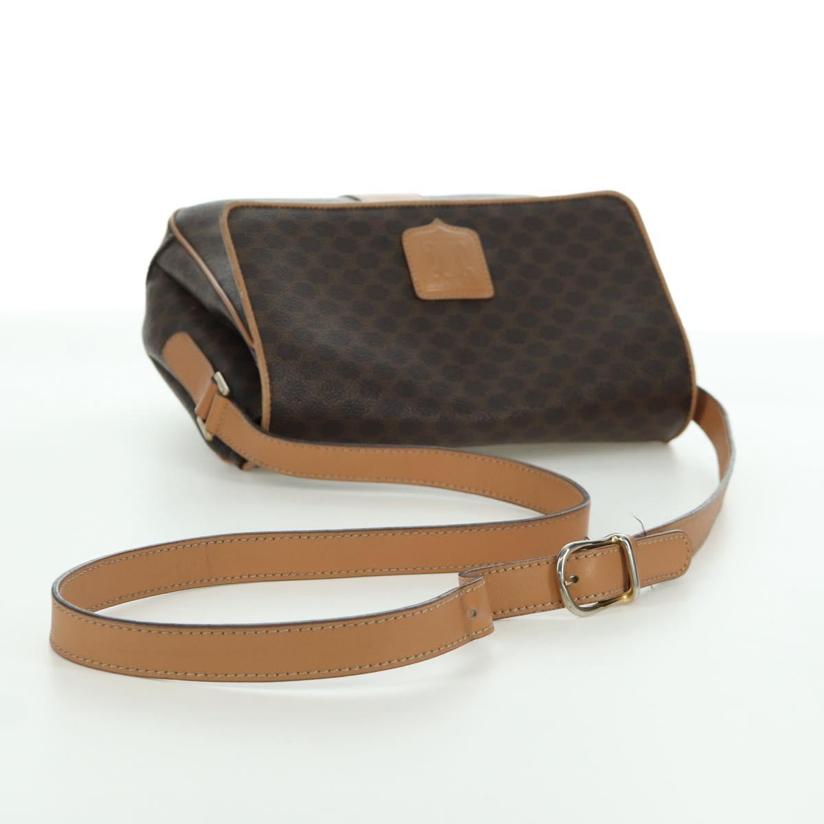 CELINE Macadam Canvas Shoulder Bag PVC Leather Brown Gold Auth am10907V