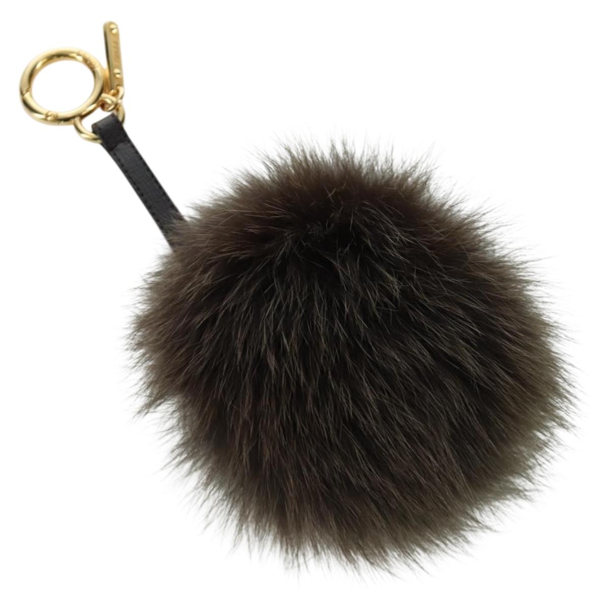 FENDI Pom Pom Bag Charm Dark Brown Auth am10929V