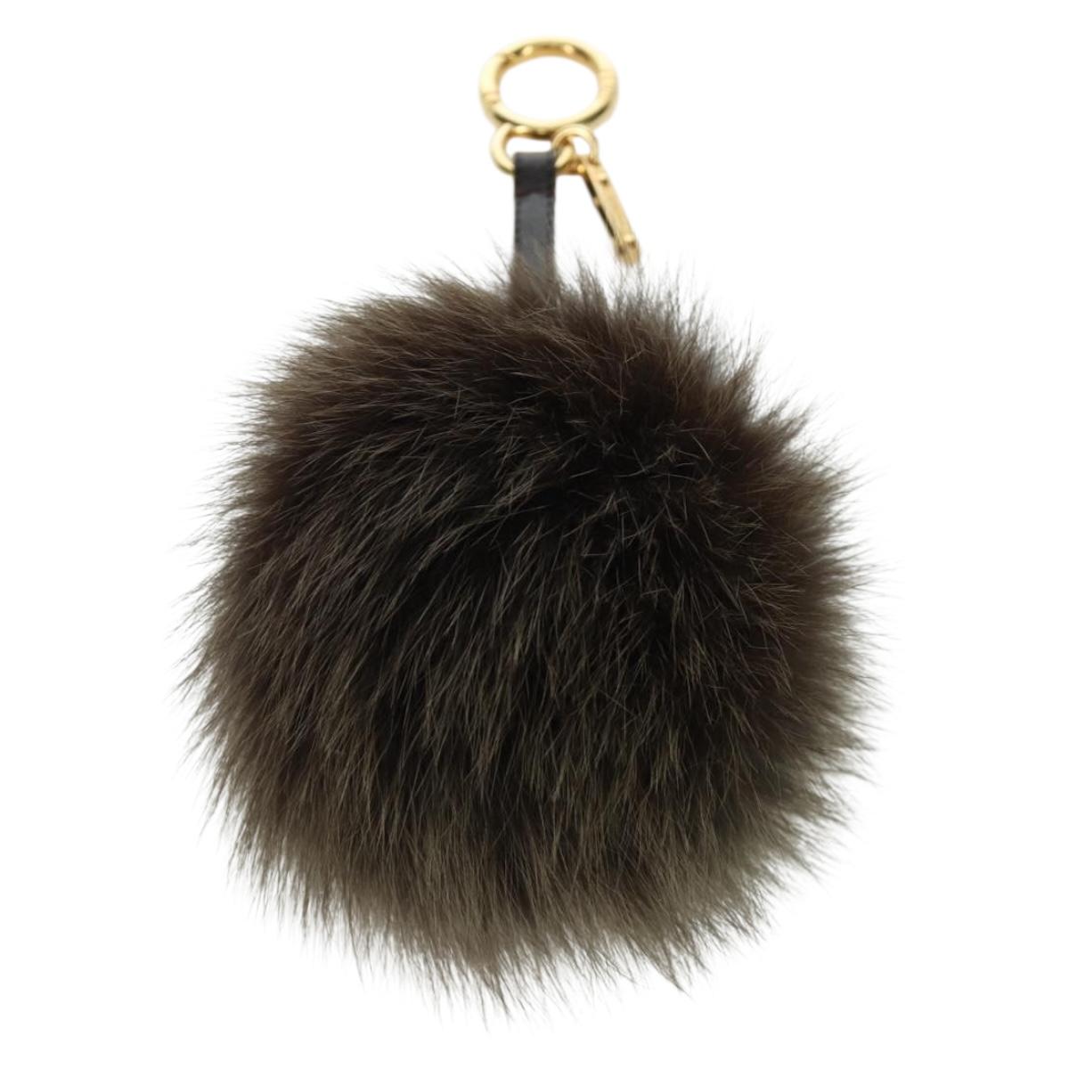 FENDI Pom Pom Bag Charm Dark Brown Auth am10929V
