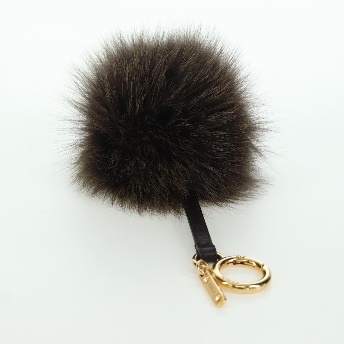 FENDI Pom Pom Bag Charm Dark Brown Auth am10929V