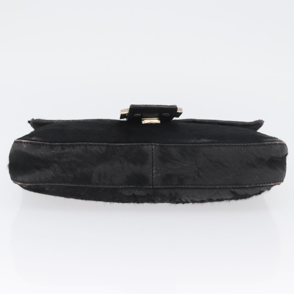 FENDI Unborn Calf Skin Mamma Baguette Shoulder Bag Black Silver Auth am10931A