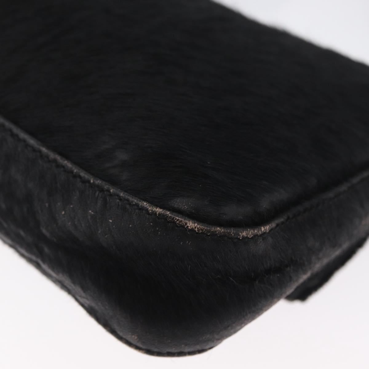 FENDI Unborn Calf Skin Mamma Baguette Shoulder Bag Black Silver Auth am10931A
