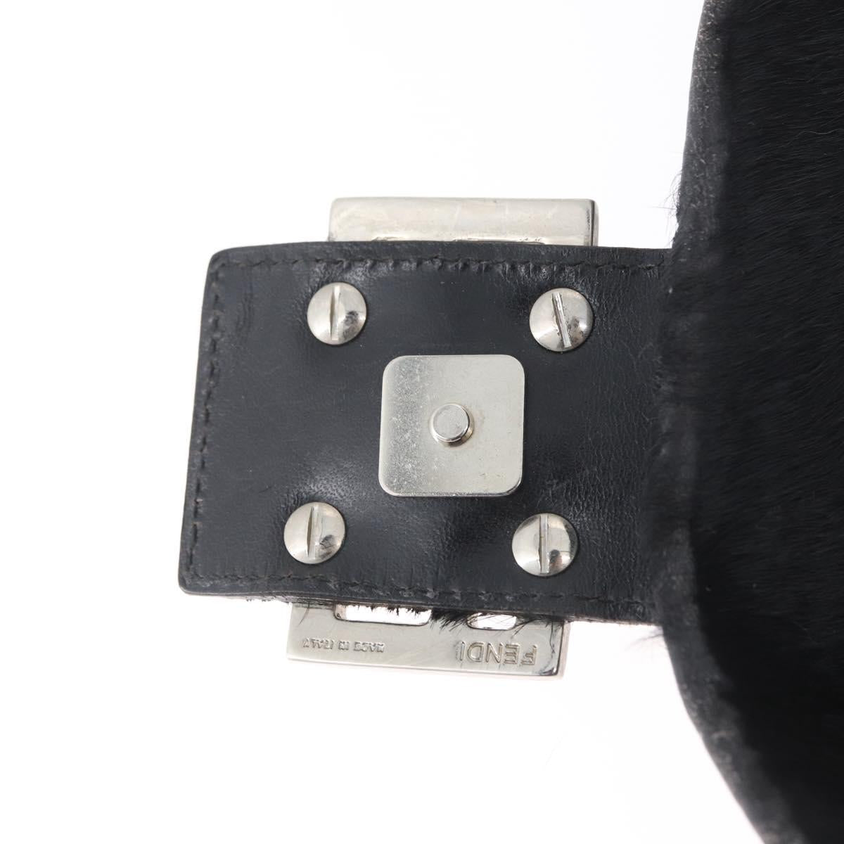 FENDI Unborn Calf Skin Mamma Baguette Shoulder Bag Black Silver Auth am10931A