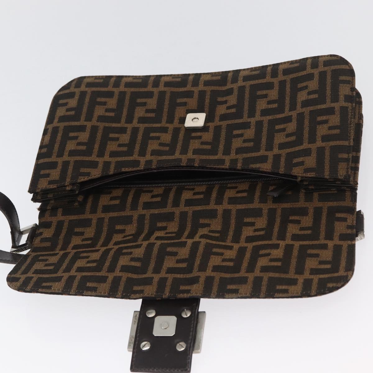 FENDI Zucca Canvas Mamma Baguette Shoulder Bag Brown Silver Auth am10947V