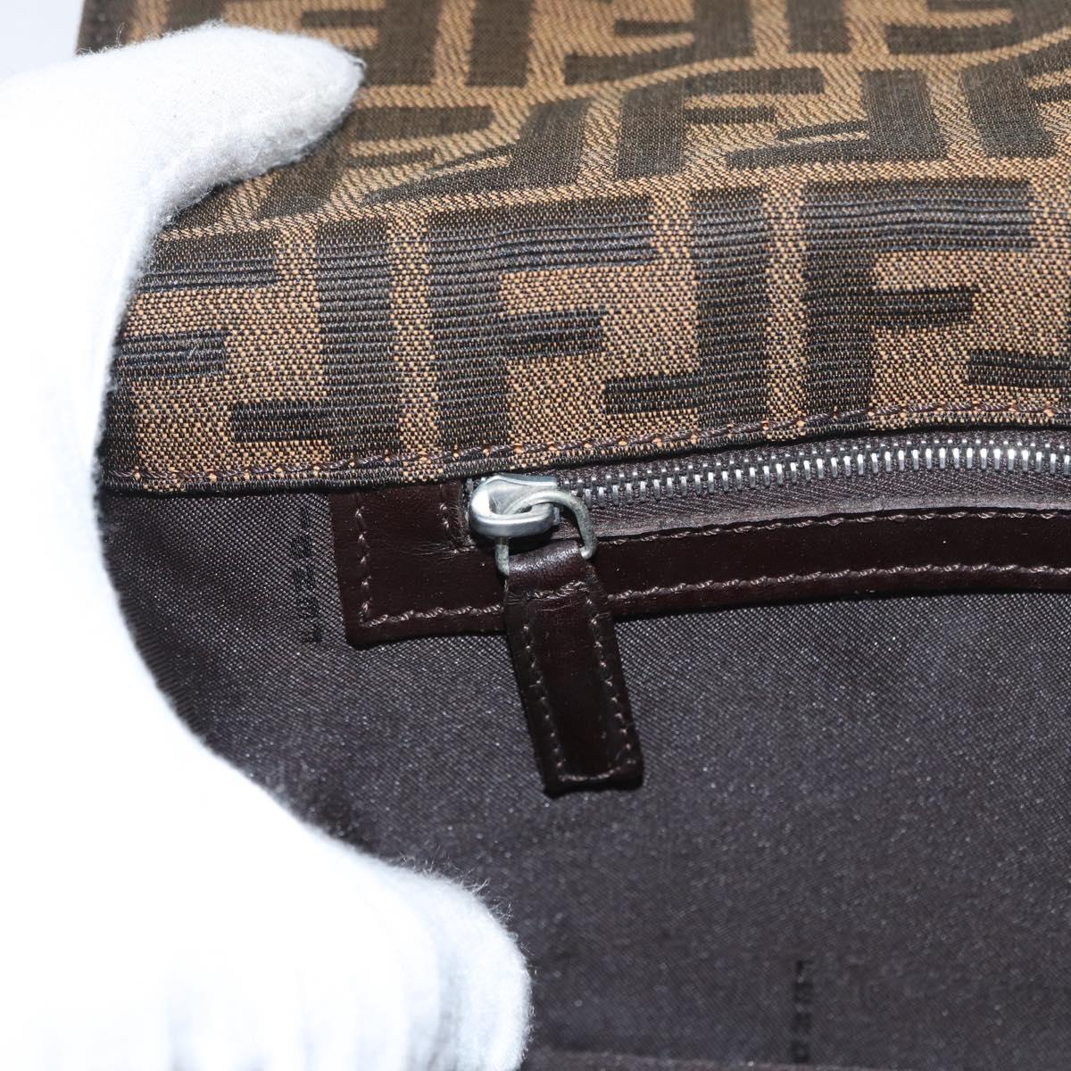 FENDI Zucca Canvas Mamma Baguette Shoulder Bag Brown Silver Auth am10947V