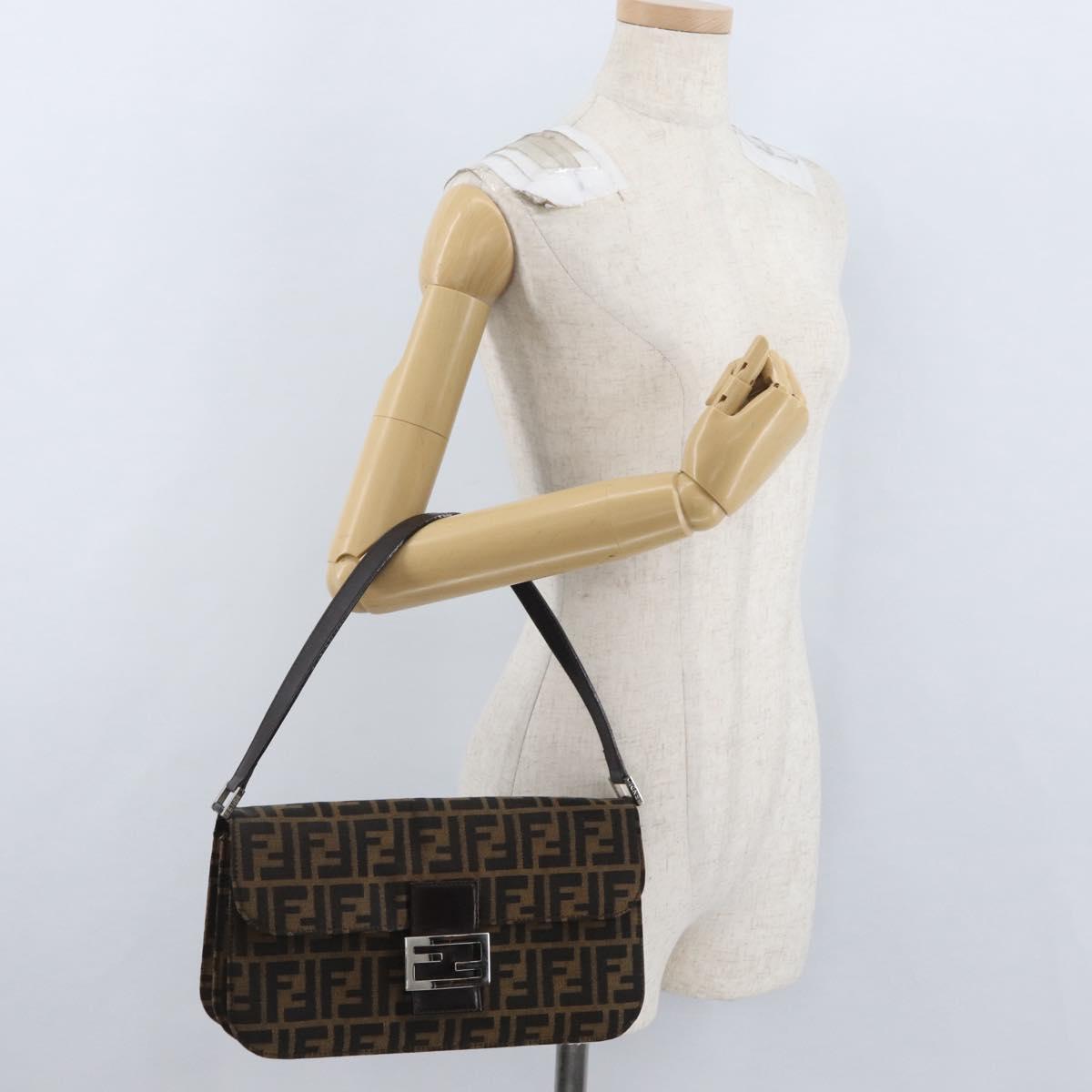 FENDI Zucca Canvas Mamma Baguette Shoulder Bag Brown Silver Auth am10947V