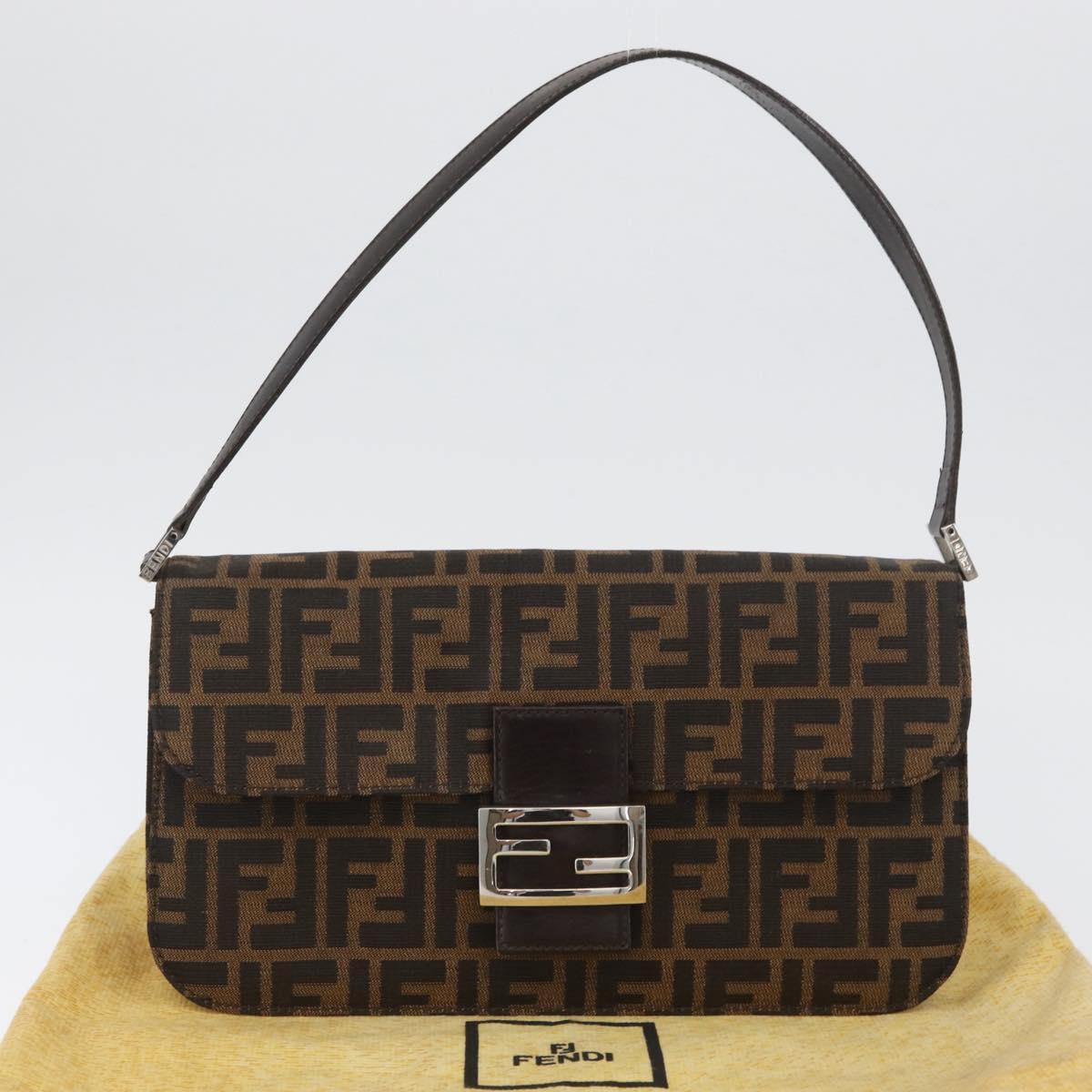 FENDI Zucca Canvas Mamma Baguette Shoulder Bag Brown Silver Auth am10947V