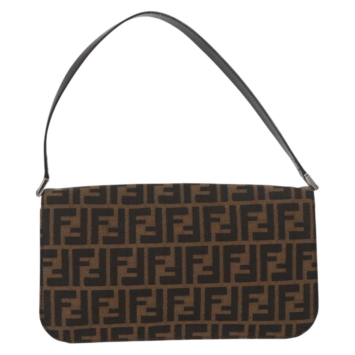 FENDI Zucca Canvas Mamma Baguette Shoulder Bag Brown Silver Auth am10947V
