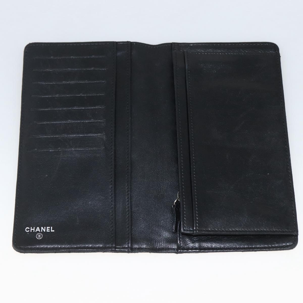 CHANEL Matelasse Long Wallet Lamb Skin Black Silver CC Auth am10948