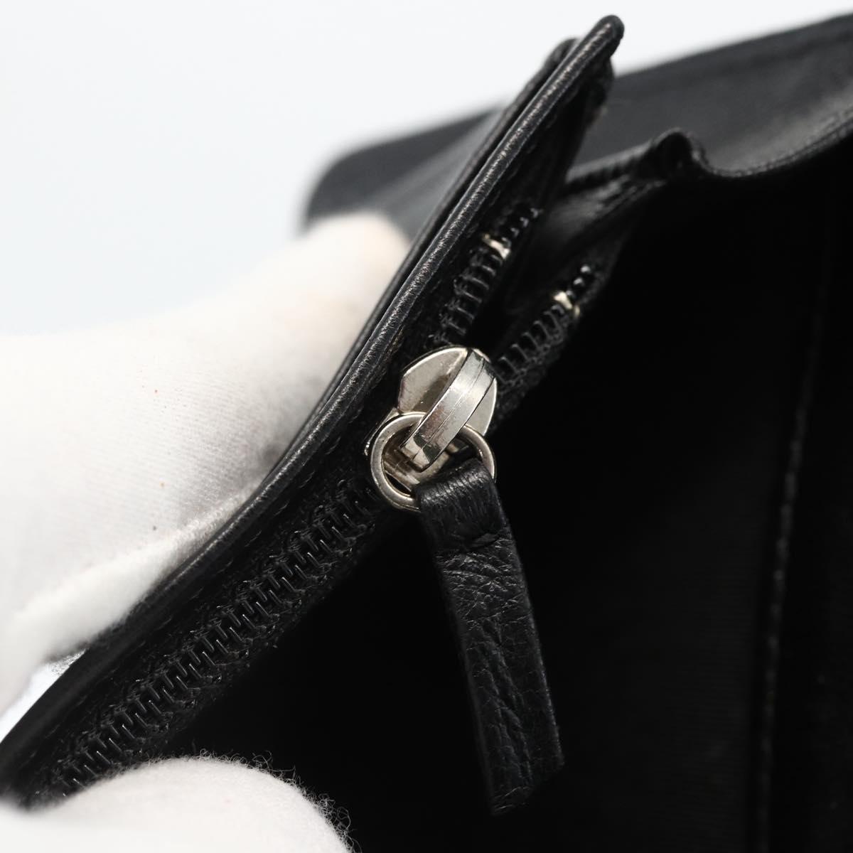 CHANEL Matelasse Long Wallet Lamb Skin Black Silver CC Auth am10948