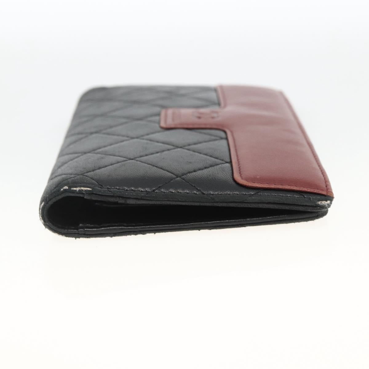 CHANEL Matelasse Long Wallet Lamb Skin Black Silver CC Auth am10948