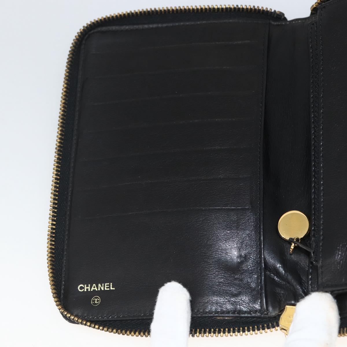 CHANEL Compact Long Wallet Patent leather Black CC Auth am10949A