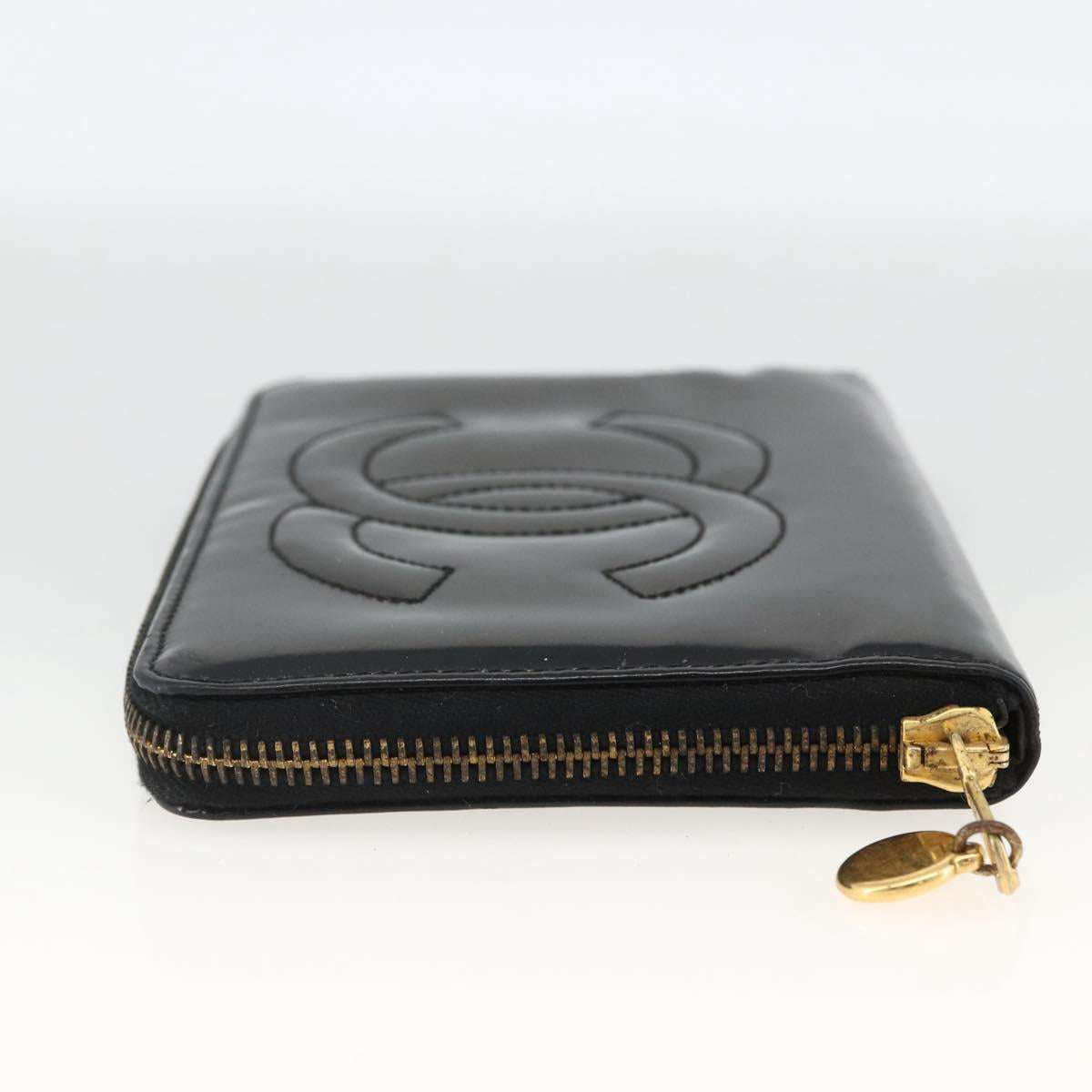 CHANEL Compact Long Wallet Patent leather Black CC Auth am10949A