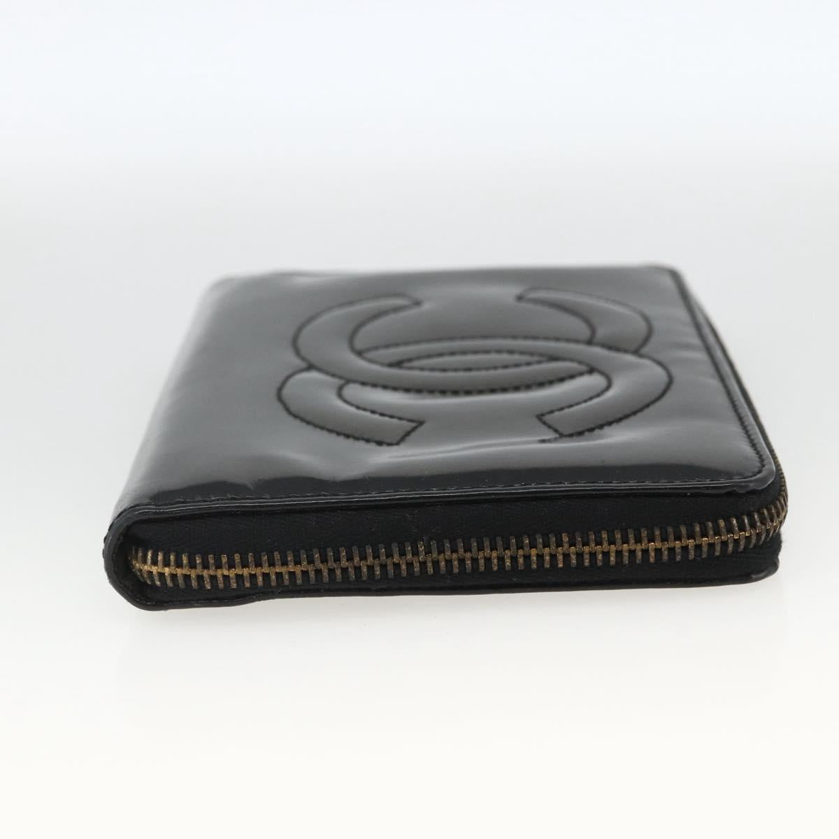 CHANEL Compact Long Wallet Patent leather Black CC Auth am10949A