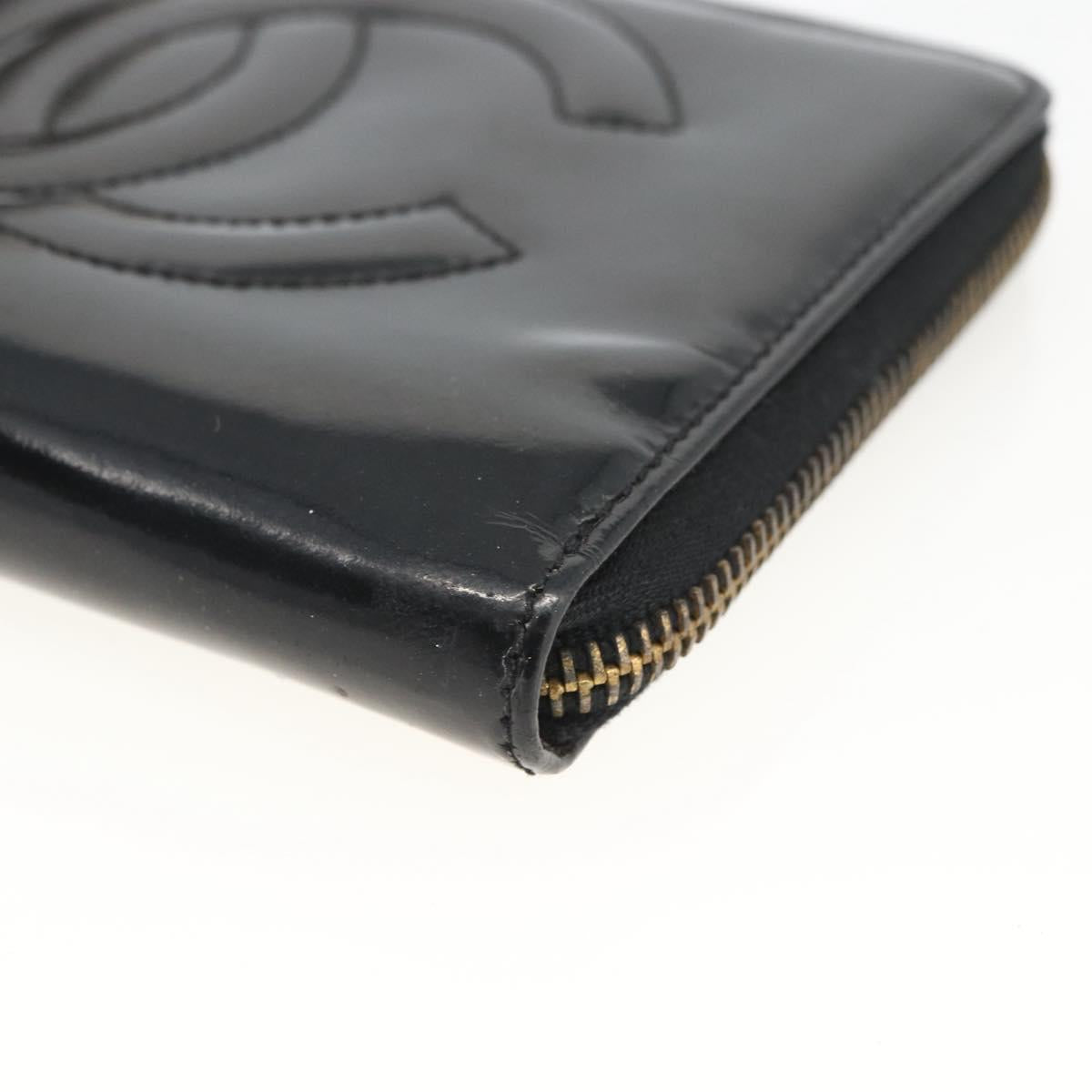 CHANEL Compact Long Wallet Patent leather Black CC Auth am10949A