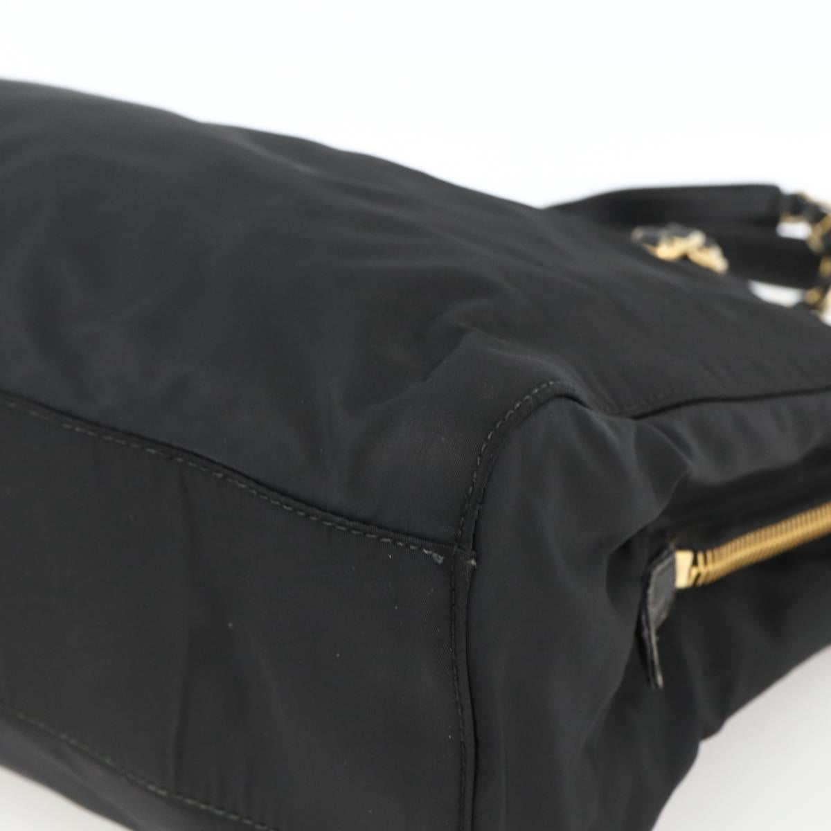PRADA Chain Tote Bag Nylon Black Gold Auth am10950A