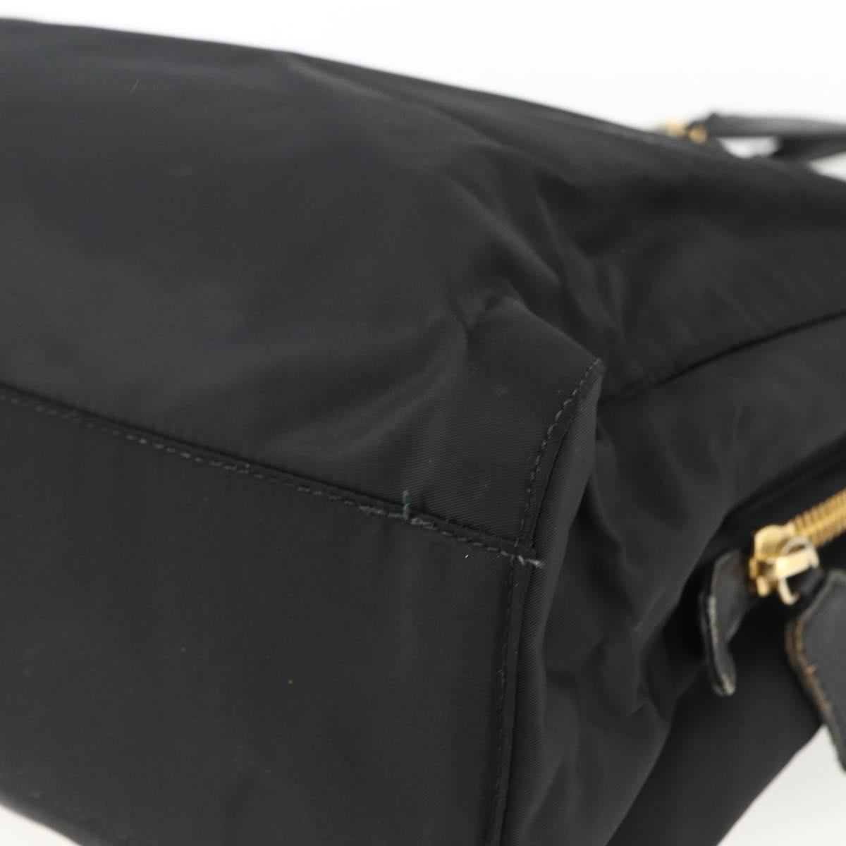 PRADA Chain Tote Bag Nylon Black Gold Auth am10950A
