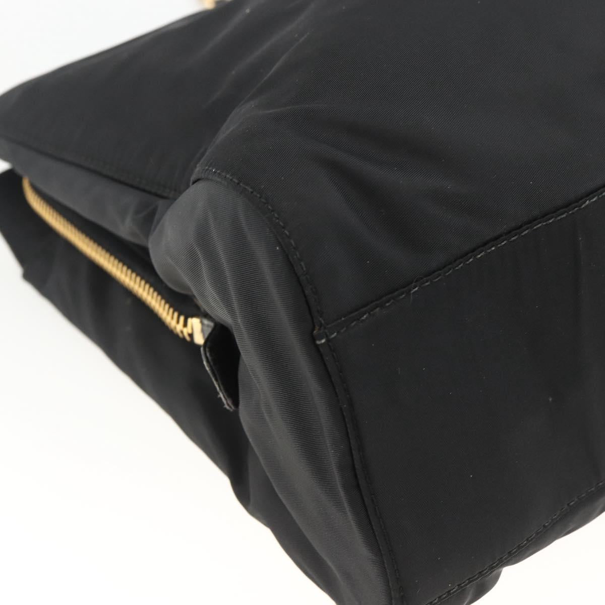 PRADA Chain Tote Bag Nylon Black Gold Auth am10950A