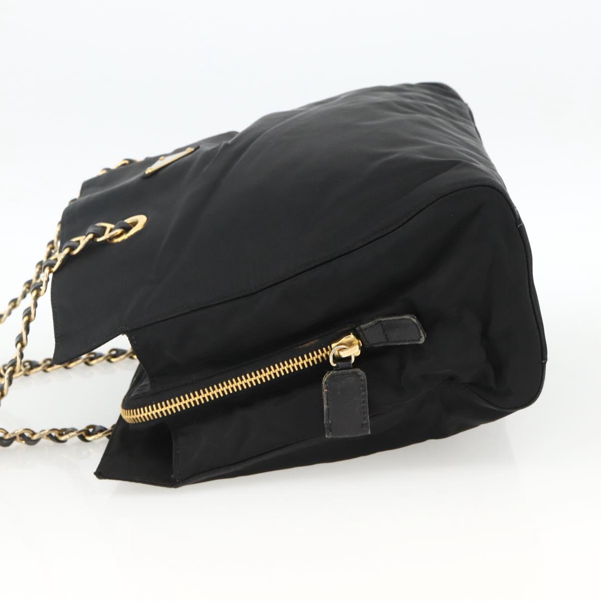 PRADA Chain Tote Bag Nylon Black Gold Auth am10950A