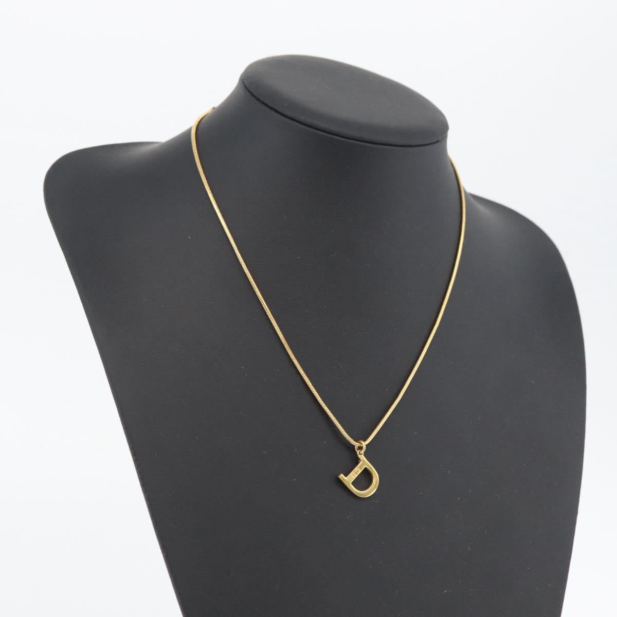 Christian Dior D Necklace metal Gold Auth am10955
