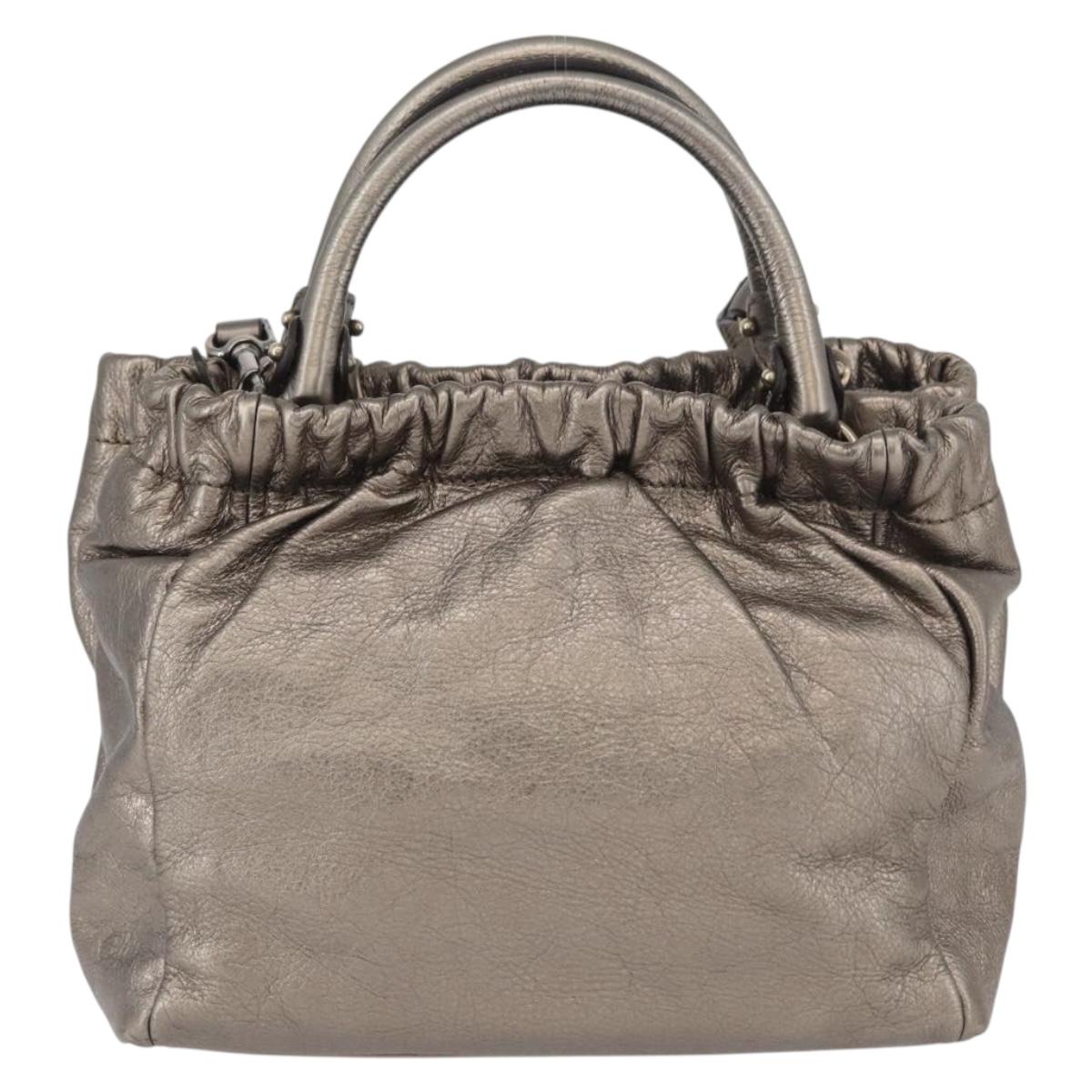 Salvatore Ferragamo Vala Hand Bag Leather 2way Silver Auth am10956