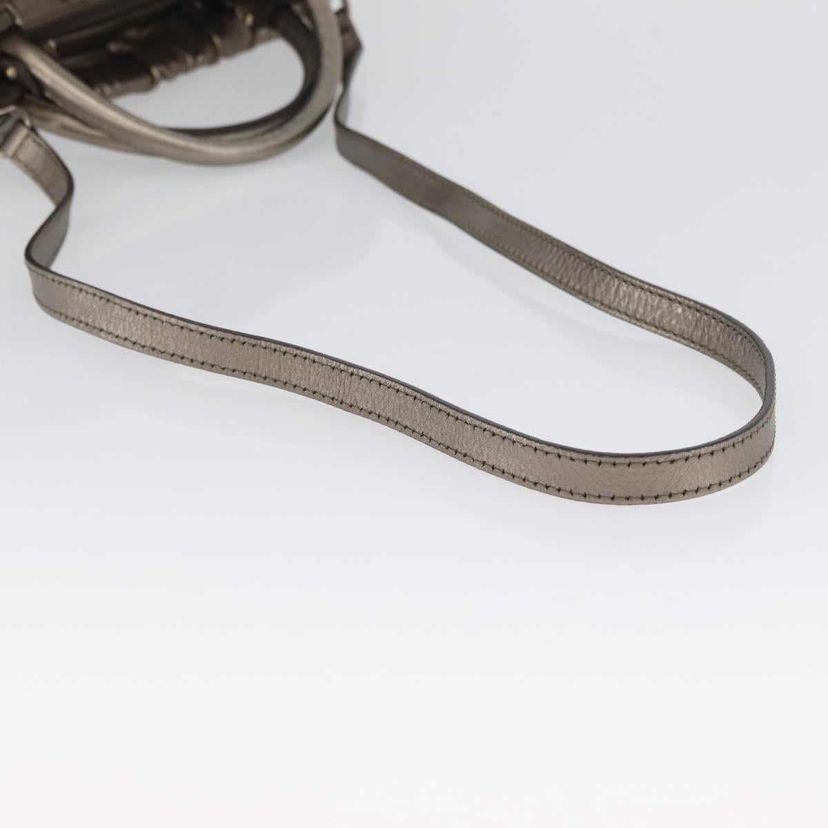 Salvatore Ferragamo Vala Hand Bag Leather 2way Silver Auth am10956