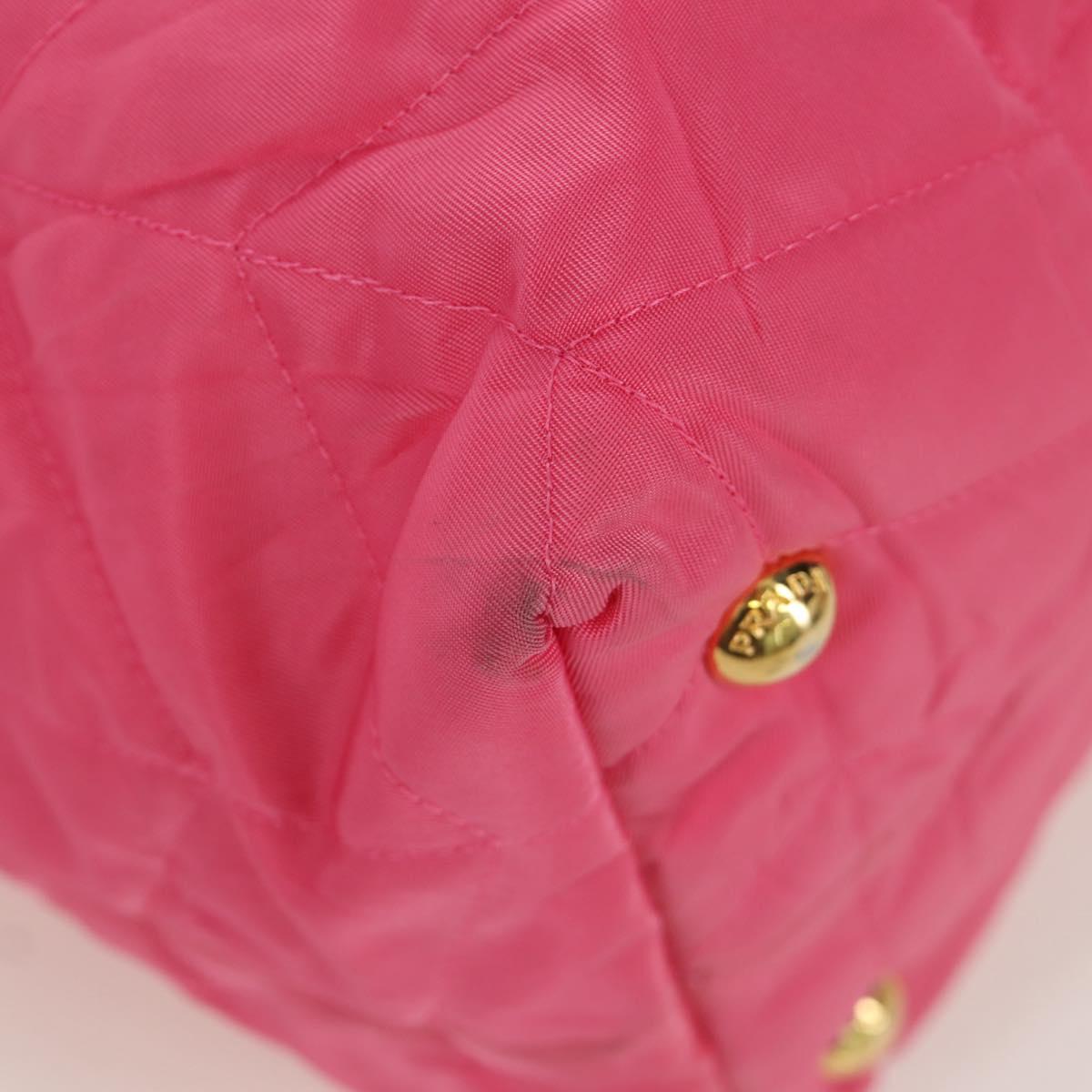 PRADA Chain Tote Bag Nylon Gold Pink Auth am10964V