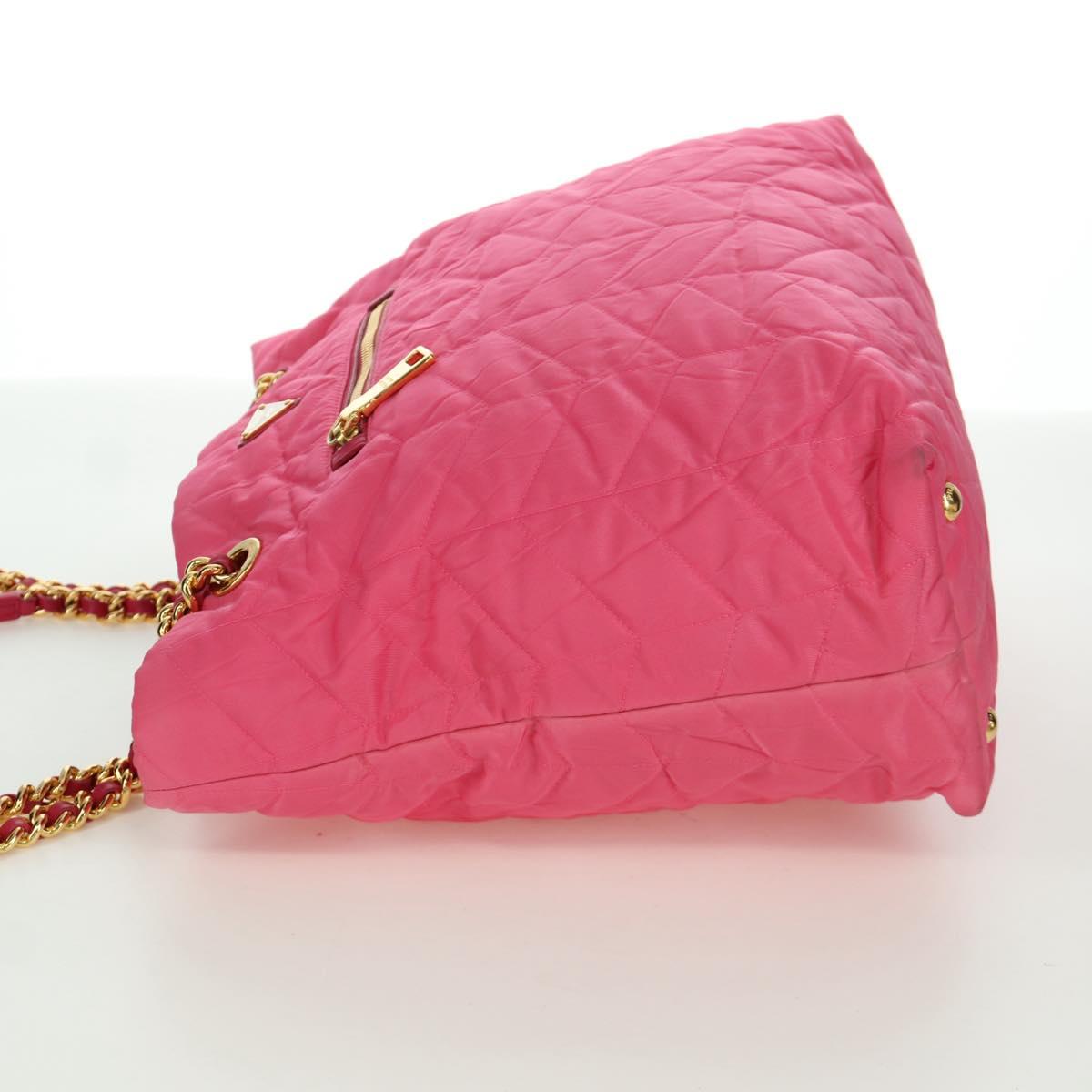PRADA Chain Tote Bag Nylon Gold Pink Auth am10964V