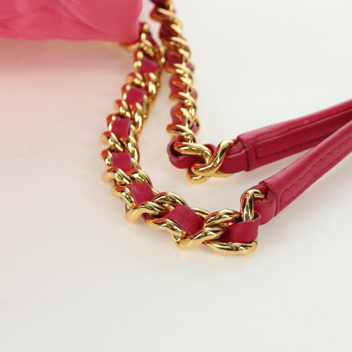 PRADA Chain Tote Bag Nylon Gold Pink Auth am10964V