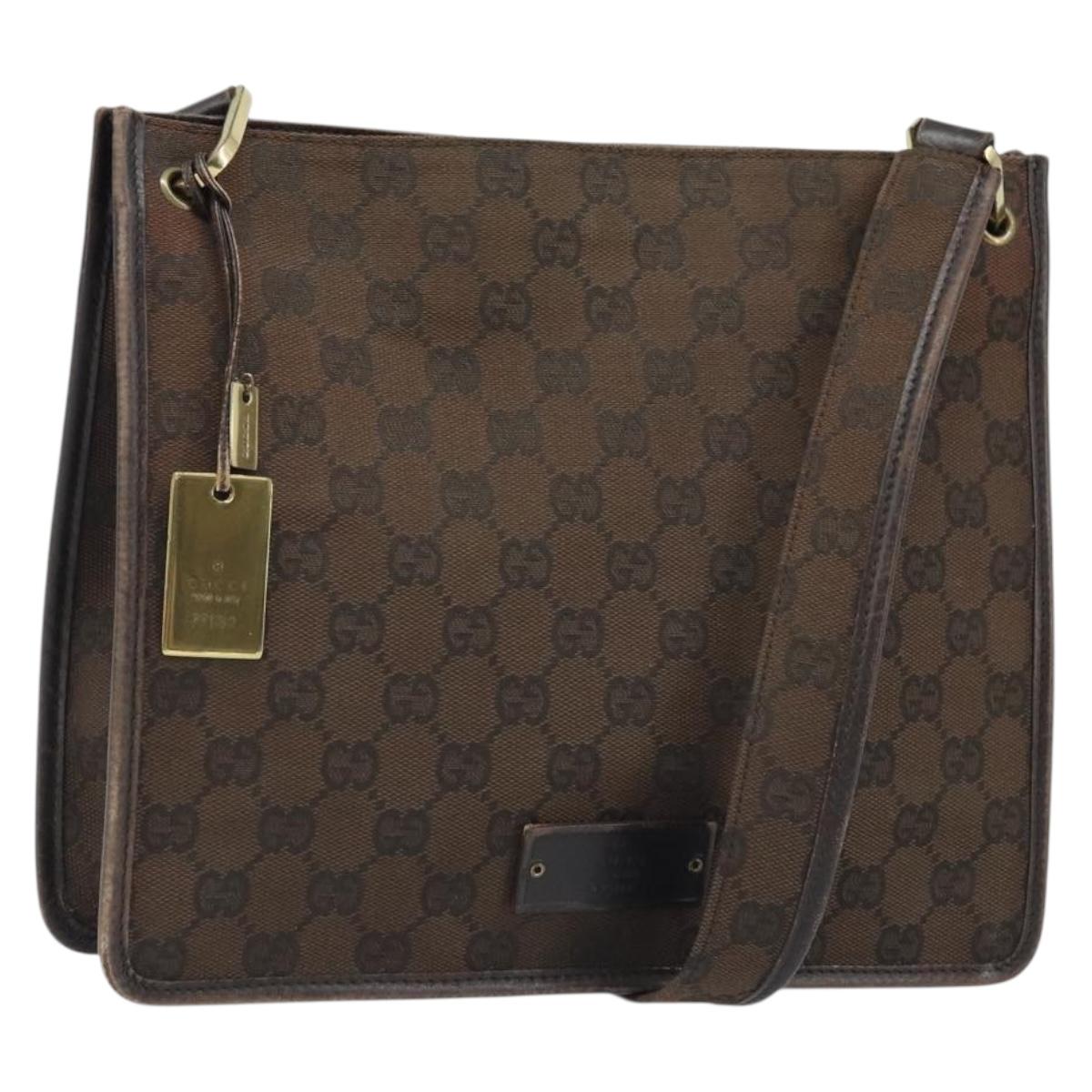 GUCCI GG Canvas Shoulder Bag Gold Brown 91762 Auth am10977