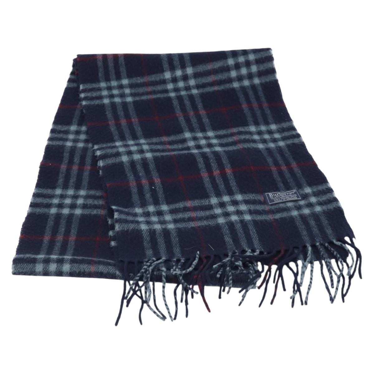 Burberrys Nova Check Scarf Wool Navy Auth am10994