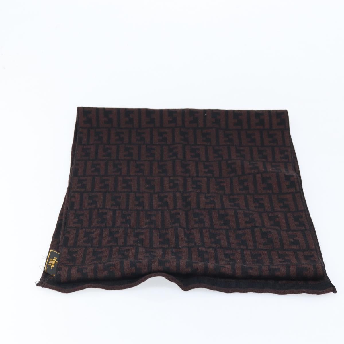 FENDI Zucca Canvas Scarf Wool Black Brown Auth am10995