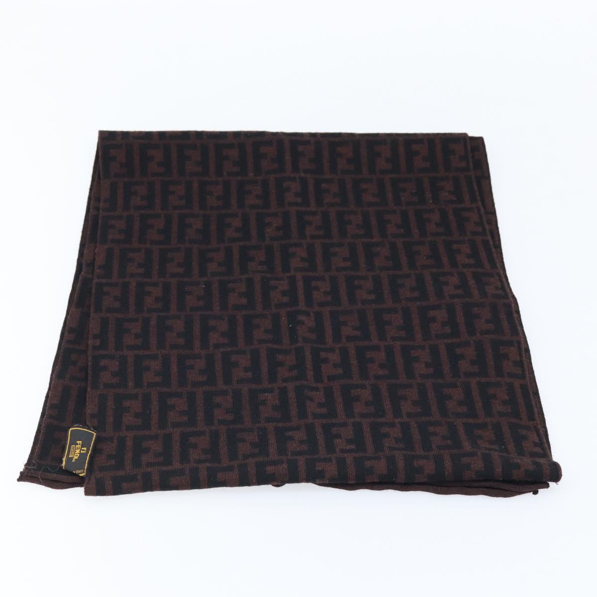FENDI Zucca Canvas Scarf Wool Black Brown Auth am10995