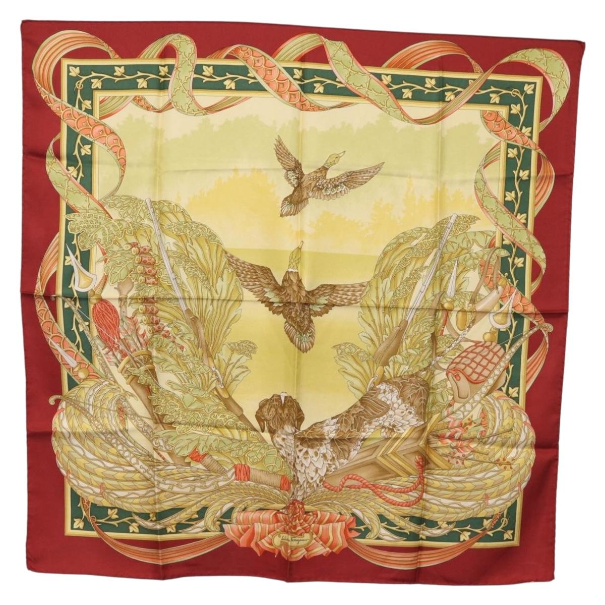 Salvatore Ferragamo Scarf Silk Bordeaux Auth am10996A