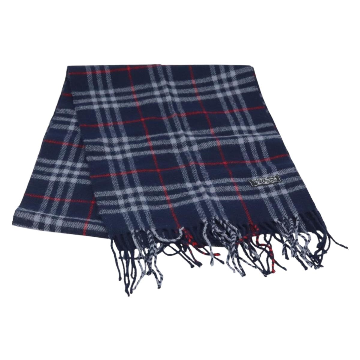 Burberrys Nova Check Scarf Wool Navy Auth am10998