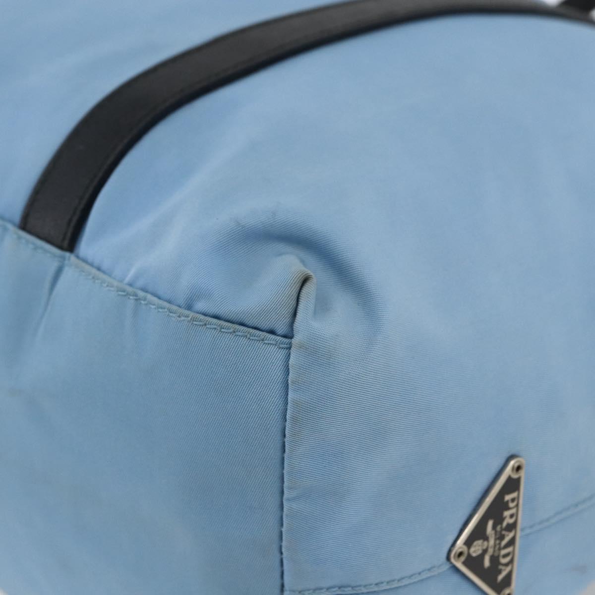 PRADA Tote Bag Nylon Leather Light Blue Silver Auth am11000