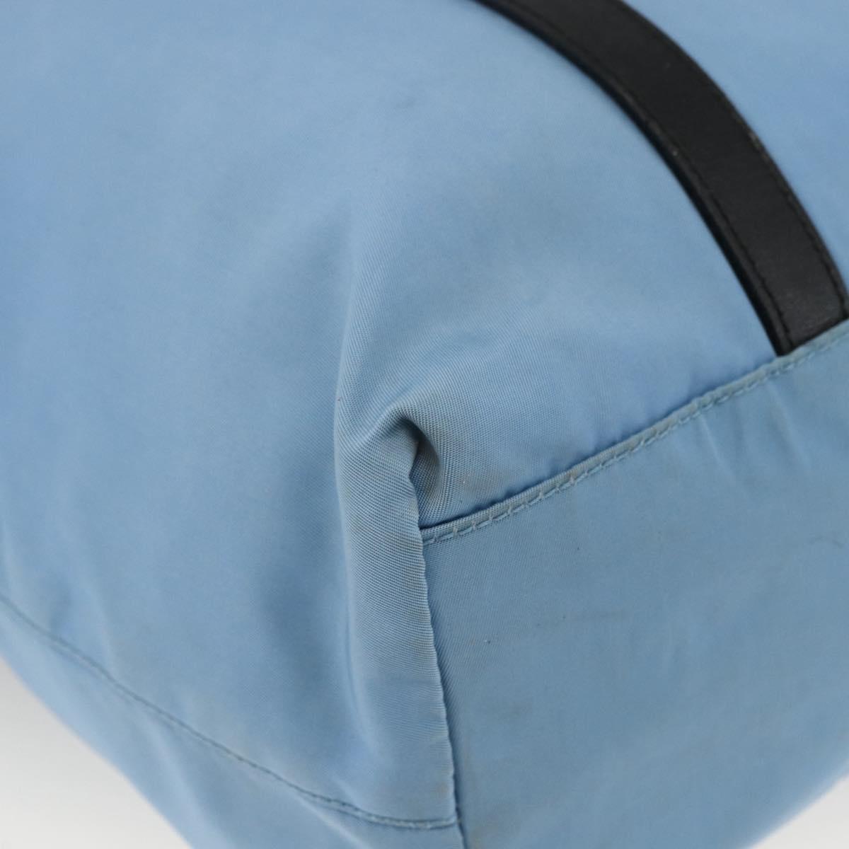 PRADA Tote Bag Nylon Leather Light Blue Silver Auth am11000