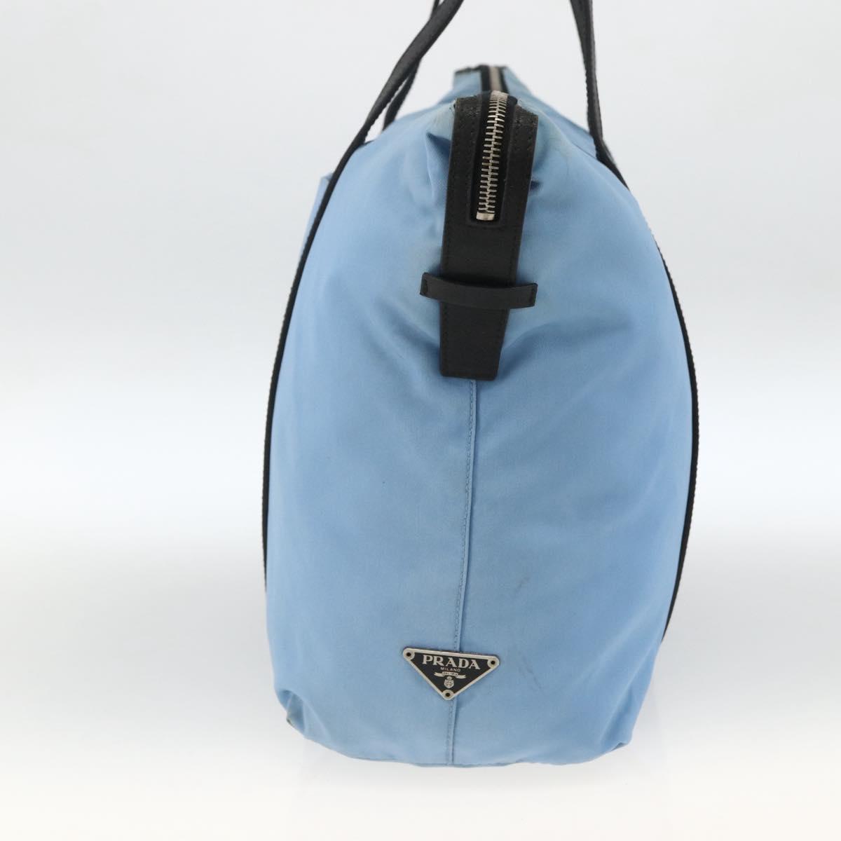 PRADA Tote Bag Nylon Leather Light Blue Silver Auth am11000
