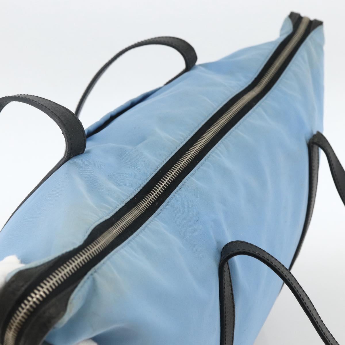 PRADA Tote Bag Nylon Leather Light Blue Silver Auth am11000