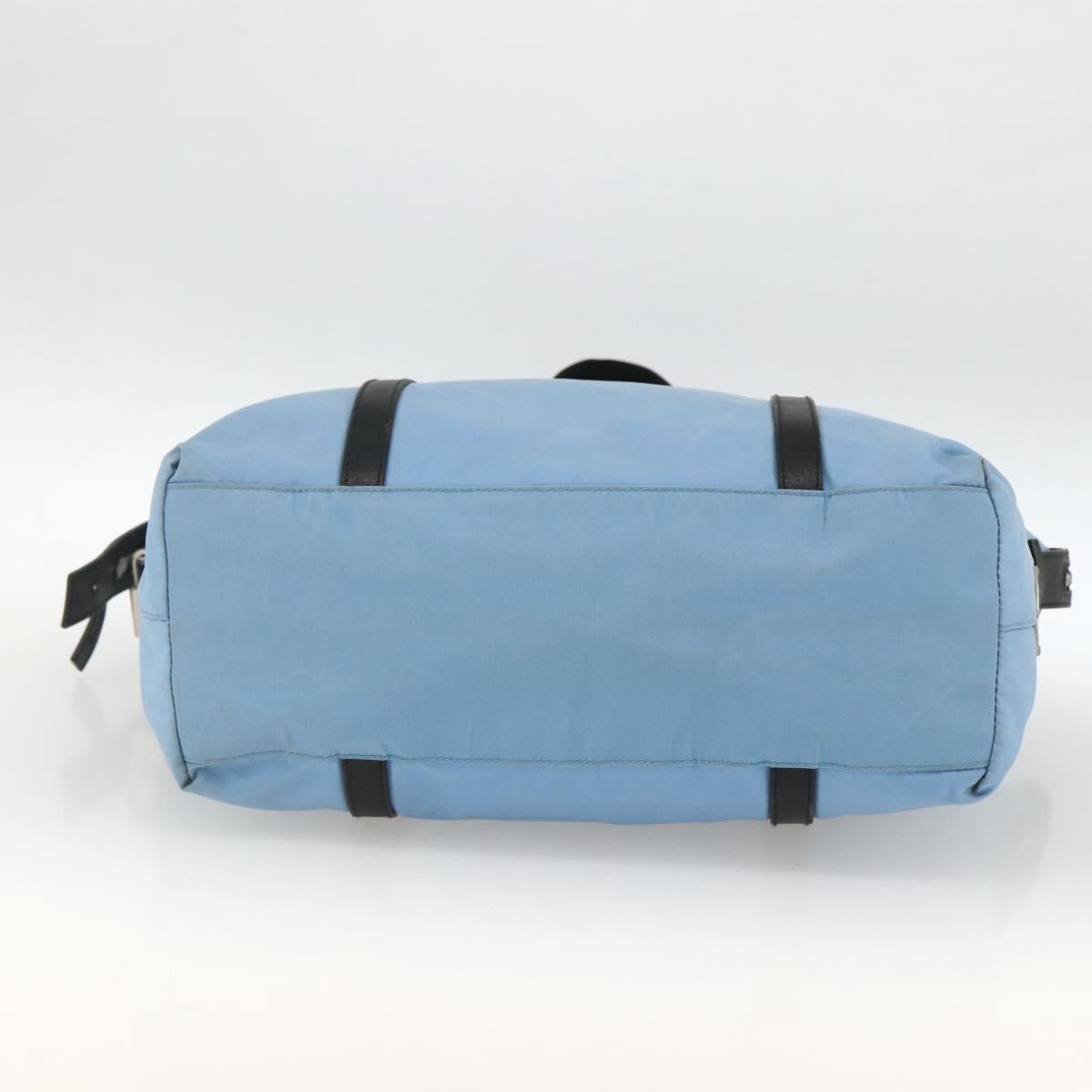 PRADA Tote Bag Nylon Leather Light Blue Silver Auth am11000