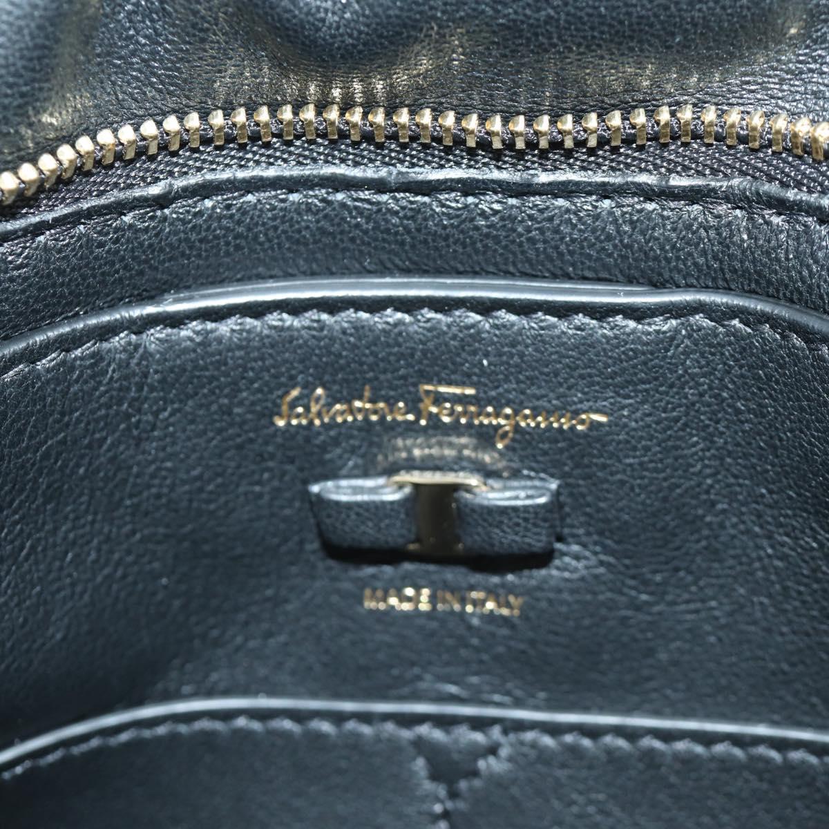 Salvatore Ferragamo Vala Chain Shoulder Bag Leather Black Gold Auth am11001V
