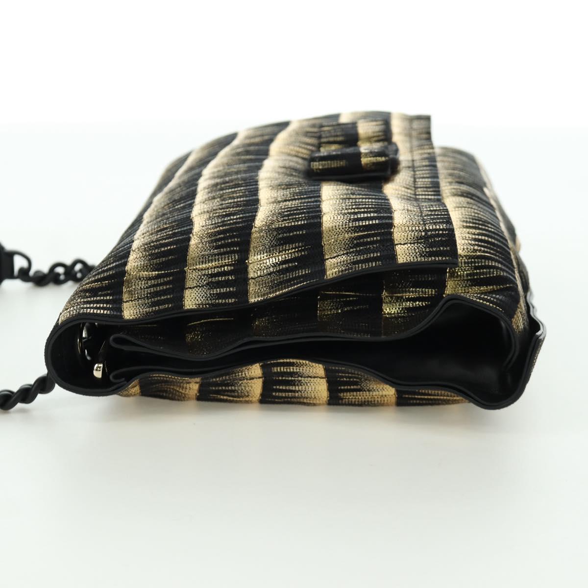 Salvatore Ferragamo Vala Chain Shoulder Bag Leather Black Gold Auth am11001V