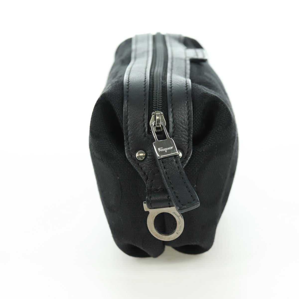 Salvatore Ferragamo Gancini Pouch Canvas Black Auth am11004A